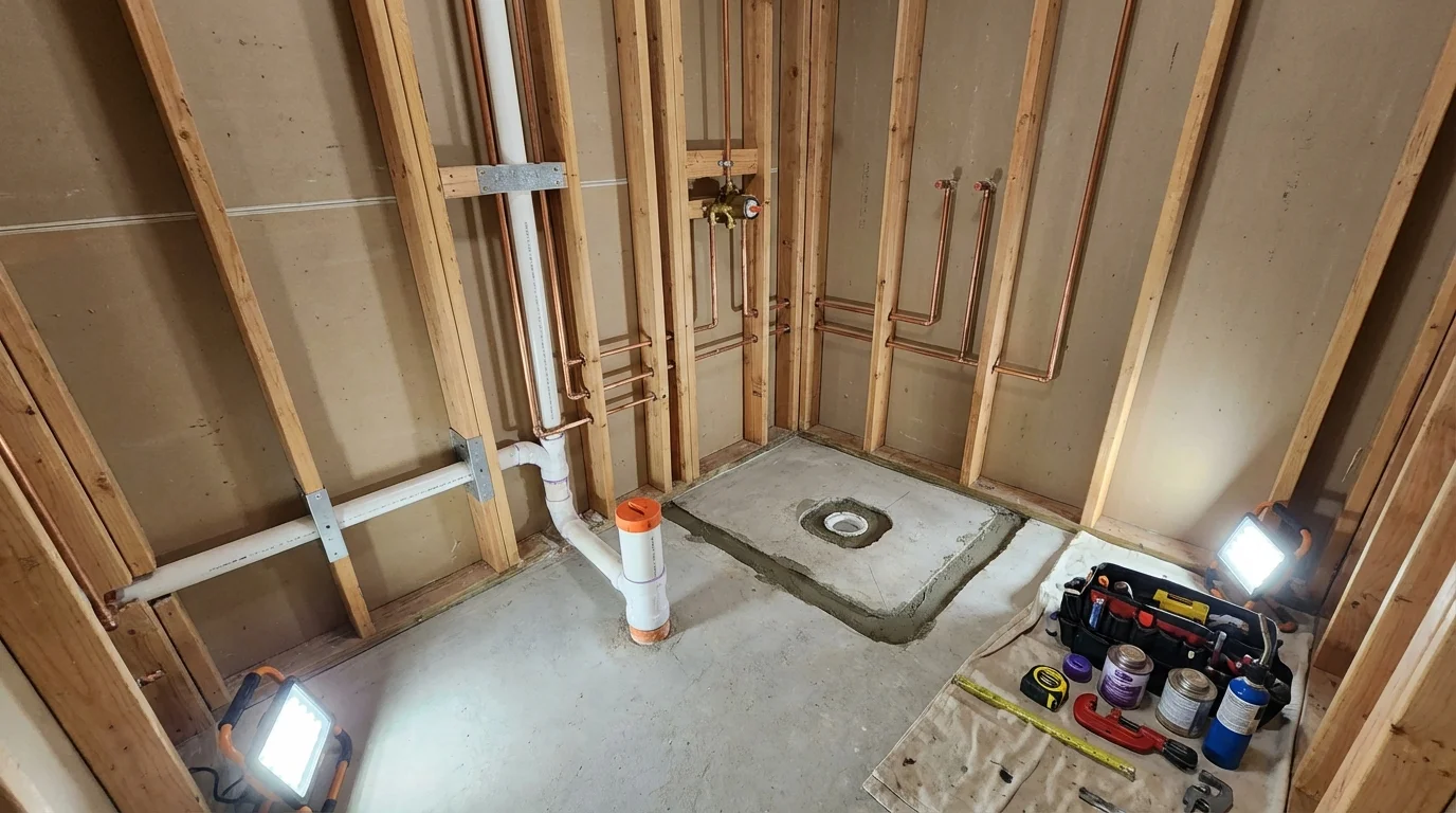 Bathroom rough-in plumbing during remodel by Johns Plumbing LLC in Tazewell