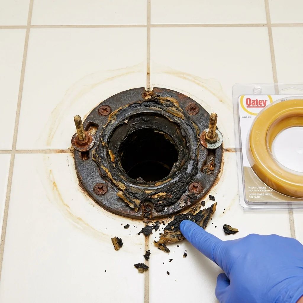 Failed wax ring showing water seepage at the base of a toilet in a Tazewell, VA home